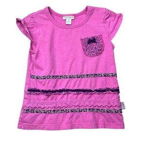 Naartjie Girls Pink Ruffle and Lace Pocket Top Size 5 Years